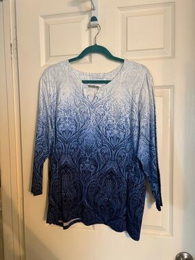 Alfred Dunner Women's Blue Ombre Paisley Long-Sleeve Top